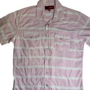 Bokura Jeans Button Down Short‎ Sleeve Shirt Size M Pink Striped